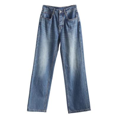 简约Row复古水洗直筒牛仔裤女