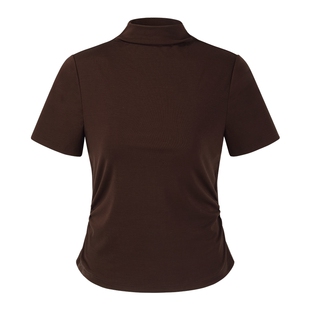 歌莉娅莱赛尔针织短袖女2026新款夏季半高领抽褶上衣T恤1F2C0B060