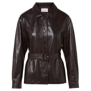 朗姿羊皮革翻领可收腰皮衣时尚干练百搭通勤上衣女2026年春季新款