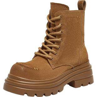 百思图冬季新款商场同款时髦街头马丁靴粗跟女短靴靴E1010DD4