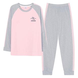 100%纯棉长袖加厚睡衣女秋冬季休闲可外穿甜美宽松圆领套头家居服