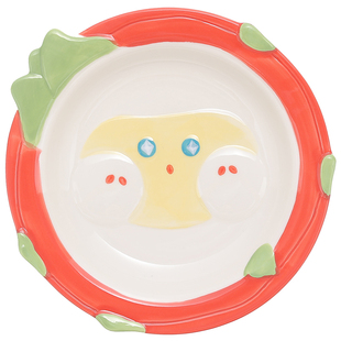 可爱水果陶瓷餐具浮雕家用米饭碗酸奶燕麦碗带勺子特别好看的盘子