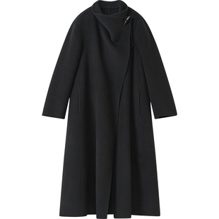 【倪妮同款】播牛角扣双面毛呢外套女秋冬超长款呢大衣BDS4AD3623