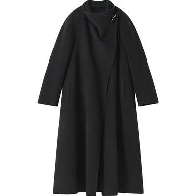 【倪妮同款】播牛角扣双面毛呢外套女秋冬超长款呢大衣BDS4AD3623