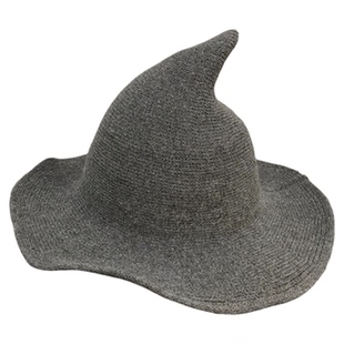 爆款万圣节巫师帽渔夫帽女巫针织帽尖顶可折叠魔法帽子女法师帽