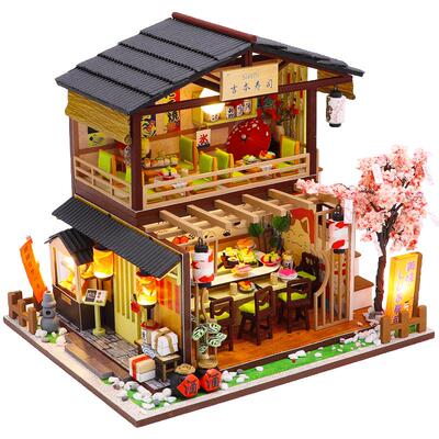 手工diy小屋日式寿司店拼装模型