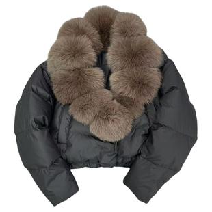 2025年新款高端皮草大狐狸毛领白鸭绒洋气羽绒服女超短款保暖外套