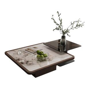 意式极简岩板茶几高级感家用客厅大小方形实木茶几2025新款茶几