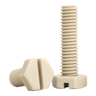 PEEK耐高温一字开槽外六角螺丝耐酸碱塑料绝缘树脂高强度螺栓螺钉