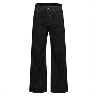 RuleByMe 马毛冈山原牛14.5盎司弯刀原色洗水做旧牛仔裤baggy长裤