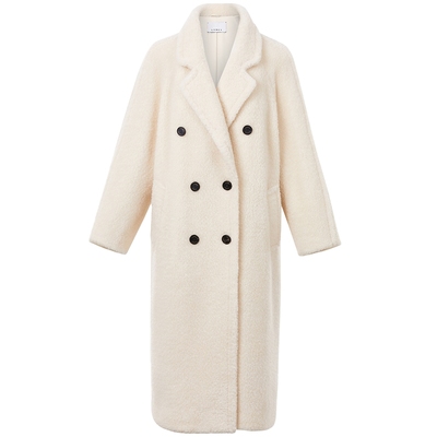 LANCY/朗姿2024冬新款纯羊毛高级感羊剪绒大衣中长款泰迪熊外套女