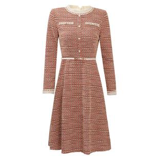 未风粗花呢小香风连衣裙女2025冬季新款气质收腰长袖裙子秋冬长款