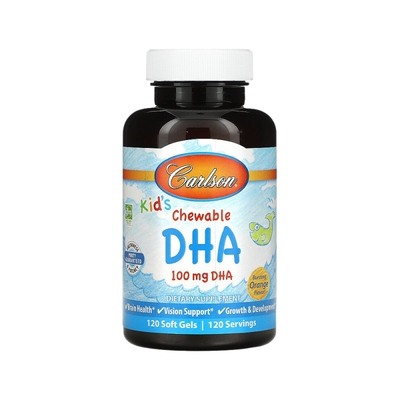 香港直发Carlson Labs卡尔森儿童咀嚼DHA软胶囊橙子味天然120粒