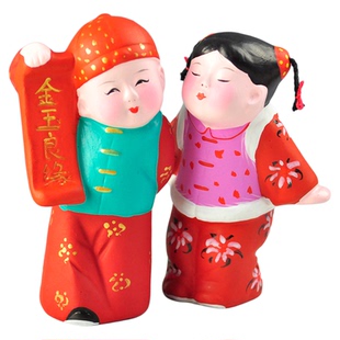 泥人张新婚摆件 金玉良缘 结婚礼物新房送新人送朋友中式古典玄关