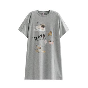 芬腾2026新款女士卡通小狗纯棉睡裙春夏薄款连衣裙短袖宽松家居服