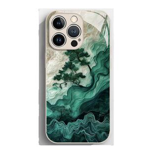 云雾青松适用苹果16手机壳iphone15promax中国风14plus新中式13mini玻璃12新款11高级感x油画8男生xr/xs/7/se