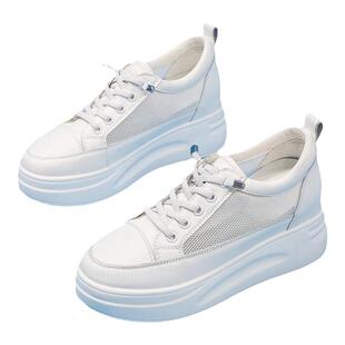 网面小白鞋女款2026年春夏季新款透气内增高7CM小个子松糕鞋板鞋