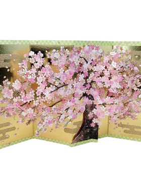 精致樱花金色屏风祝福卡