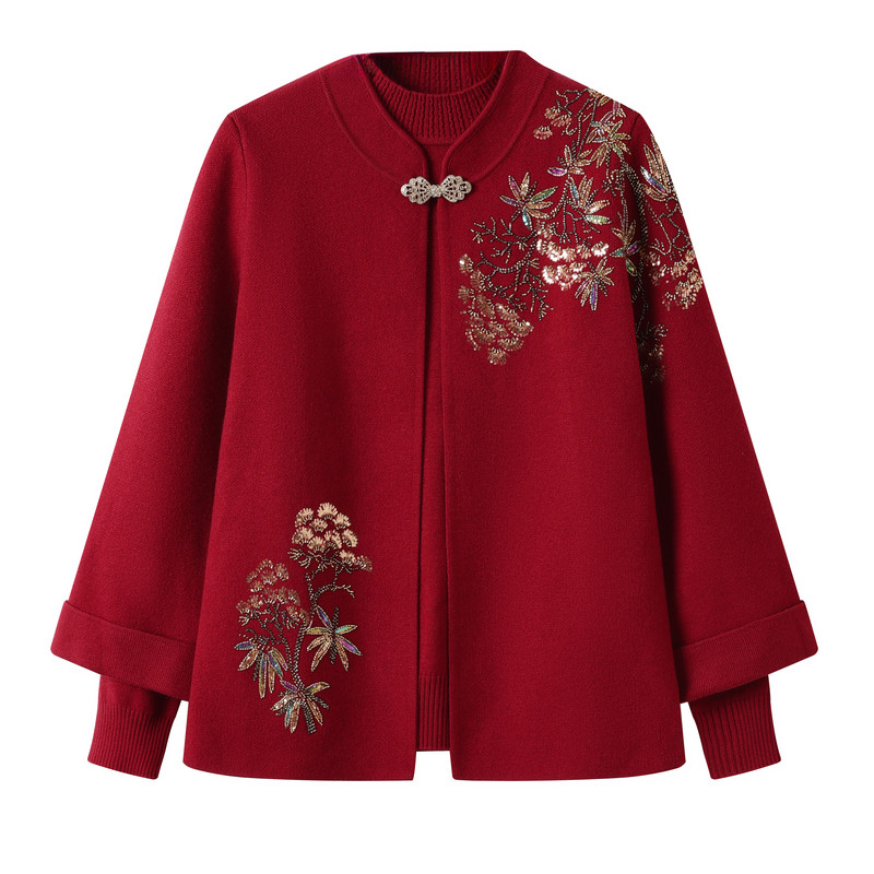 罗蒙中老年女装妈妈婚宴礼服秋冬50多岁洋气套装喜庆衣服上衣外套