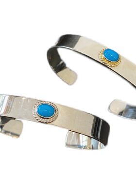 不同日潮纯银平打松石情侣手镯