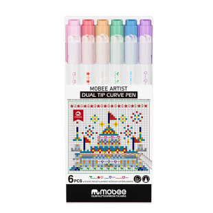 mobee轮廓笔手抄报专用手帐曲勾线型花色型荧光波浪标记学生图案双头边线条笔手账线形笔滚轮印花彩色文具笔