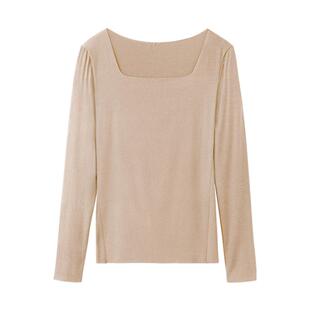 素肌良品保暖内衣加绒上衣长袖圆领秋衣女舒适可外穿秋冬打底衫