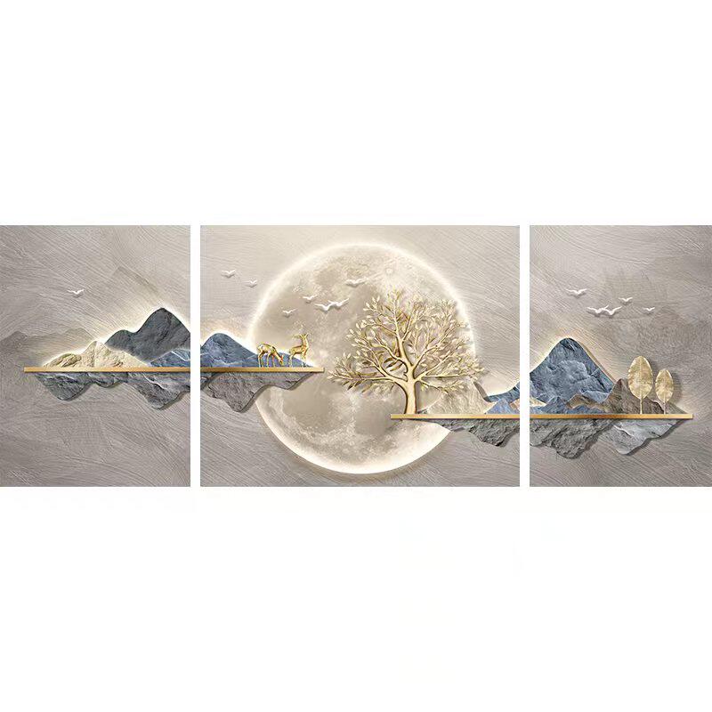 现代简约三联客厅装饰画轻奢