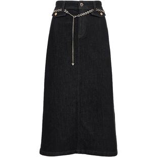 ONLY2025冬季新款后摆开衩通勤高腰显瘦牛仔直筒中长裙半身裙女