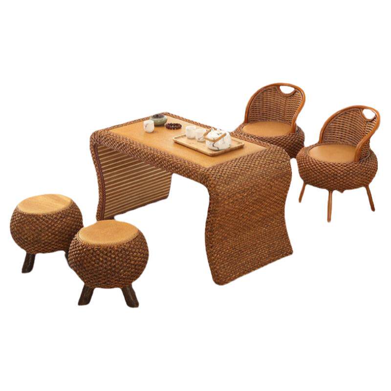创意阳台茶桌椅组合实木藤编长方形榻榻米茶几客厅休闲小桌子简约
