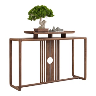 宋式美学条案北美黑胡桃木玄关桌新中式端景台靠墙窄桌禅意家具