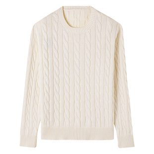 【100%长绒棉】CULTUM复古IVY风圆领绞花针织衫男休闲套头毛衣