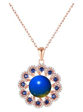 中国风复古典旗袍配饰镀玫瑰金镶嵌二代蓝珀雪花宫廷汉服仙女项链