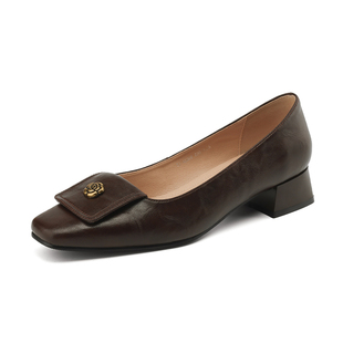 达芙妮单鞋女春季2026新款船鞋浅口法式中跟瓢鞋春款低跟小皮鞋子