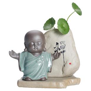 哥窑茶宠 个性 创意 可爱小沙弥摆件禅意小和尚可养家居摆设花盆