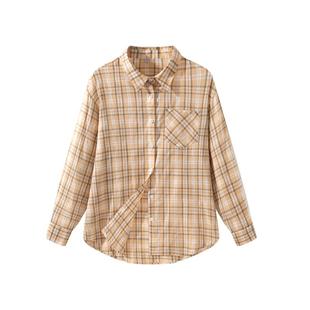 班尼路美式复古格子衬衫女2026春季新款慵懒感长袖衬衣外套上衣Q