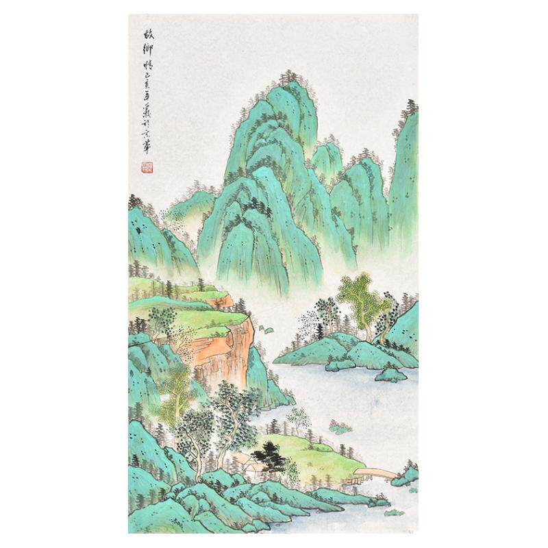 当代实力画家纯手绘国画工细青绿仿古山水画客厅书房茶室玄关挂画