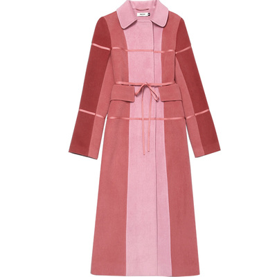 复古拼色修身秋冬季新款呢子大衣