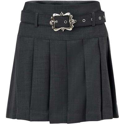 【奥莱】MAXRIENY复古少女感黑灰宽压褶半身裙短裙