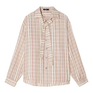 【领口系带设计】Unvesno(UN)高智感定制肌理宽松条纹男女款衬衫