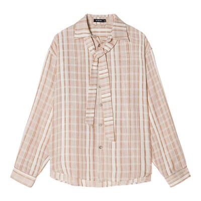 【领口系带设计】Unvesno(UN)高智感定制肌理宽松条纹男女款衬衫