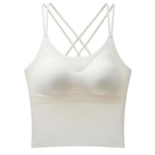 交叉无痕美背内衣女小胸聚拢一体带胸垫可外穿吊带背心式文胸罩