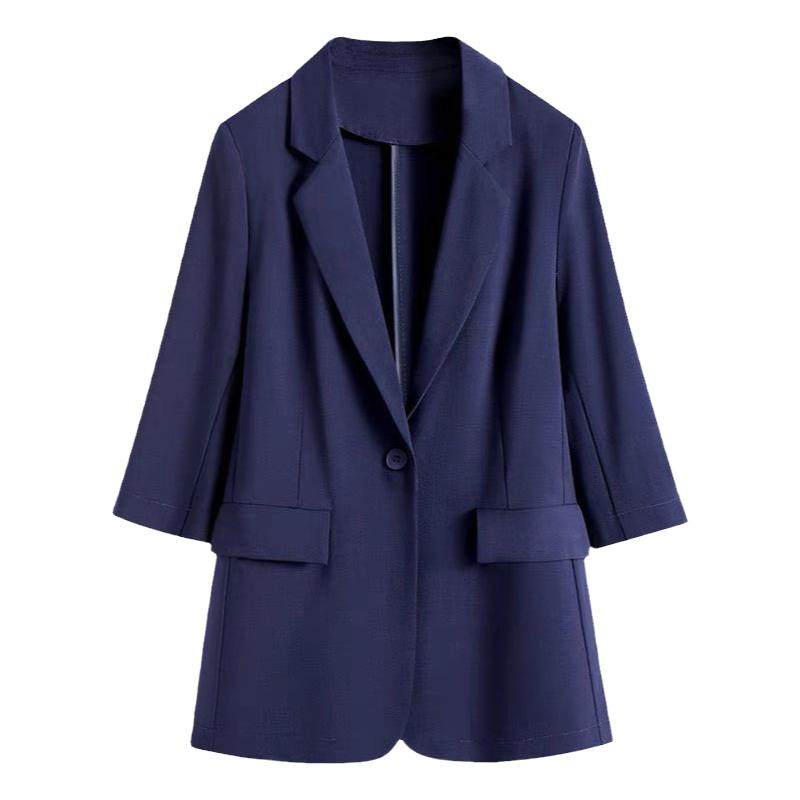 蓝色七分袖薄款职业西服套装女夏季胖mm大码显瘦西装两件套200斤
