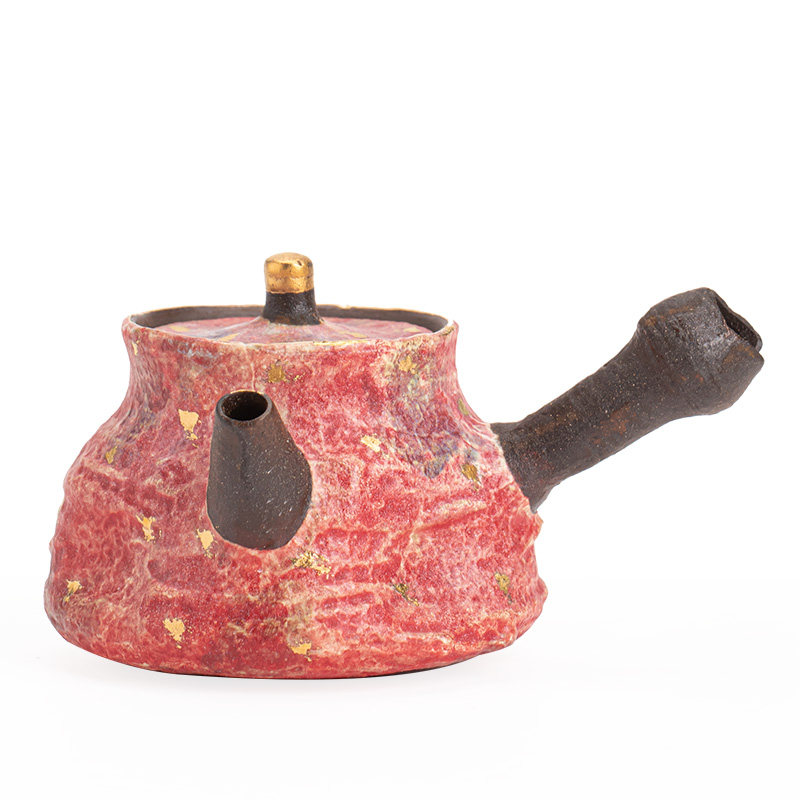 岩矿彩陶斑斓红侧把壶功夫茶具