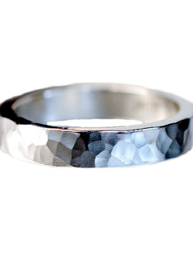 纯手工锤纹戒指足银极简素圈情侣