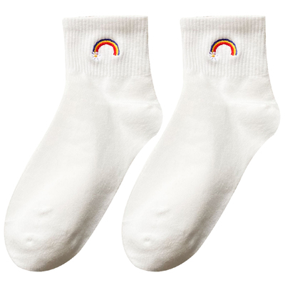 玲珑阁彩虹白色纯棉短袜