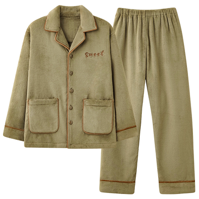 男士珊瑚绒开衫翻领睡衣