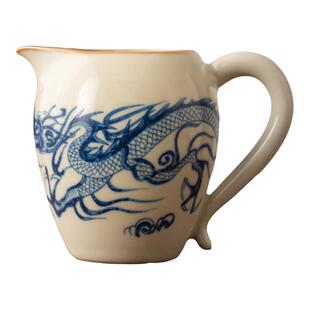 米黄汝窑青花龙纹公道杯功夫茶具家用大号茶海陶瓷公杯公道分茶器