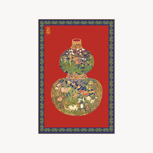 福禄呈祥金箔画玄关装饰画走廊过道正对门葫芦摆件挂画客厅落地画