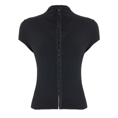 美式复古黑色勾扣镂空短袖T衬衫