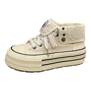 七七主人家 厚底增高帆布鞋女高帮冬季加绒棉鞋女鞋子女百搭板鞋